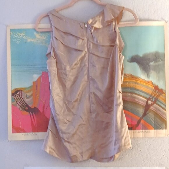 J Crew 100% Silk Champagne Ruffle Professional Y2K Zip Up Back Tank Size 4 - Picture 3 of 3
